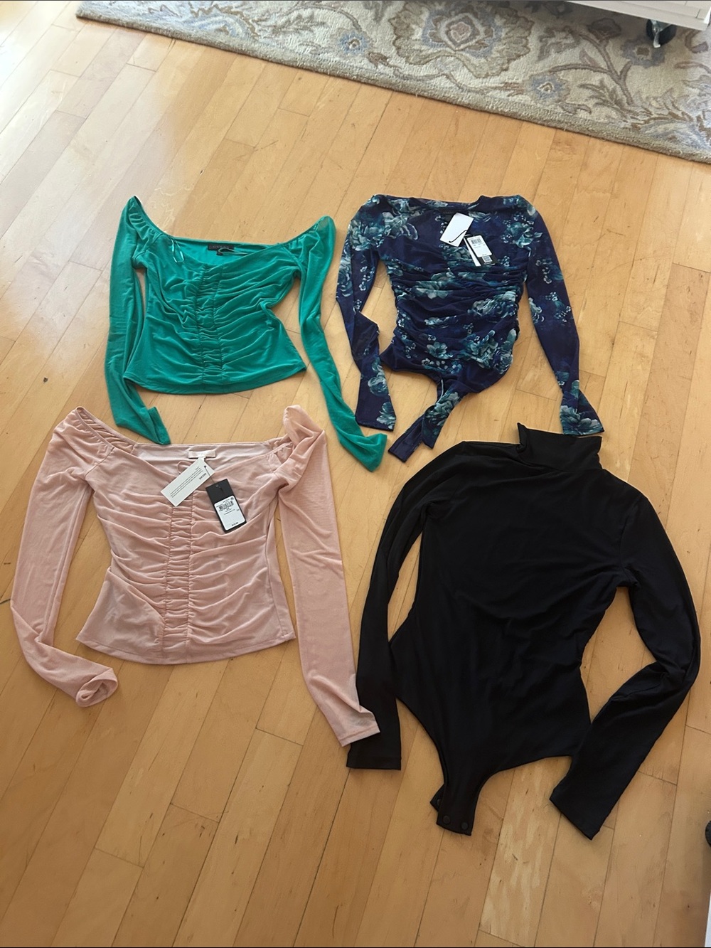 Guess Assorted Women’s Long-Sleeve Tops — Green, Pink, Navy Floral, Black